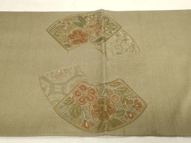 平和屋着物●中国三大刺繍　スワトウ刺繍　相良刺繍　総刺繍　太鼓柄袋帯　地紙草花文　正絹　逸品　CABG2970dy