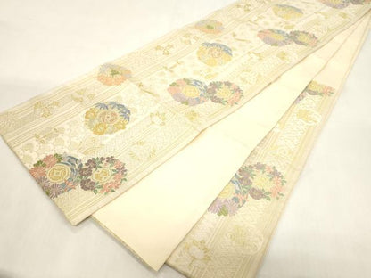 平和屋着物●六通柄袋帯　唐織　草花丸文　金糸　正絹　逸品　CABG2973dy