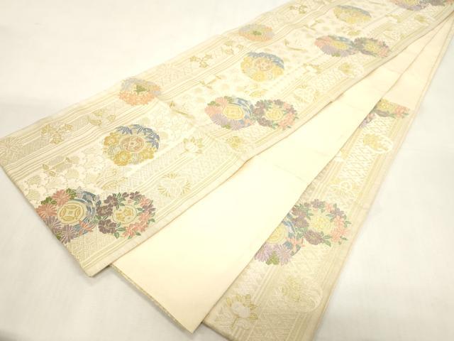 平和屋着物●六通柄袋帯　唐織　草花丸文　金糸　正絹　逸品　CABG2973dy