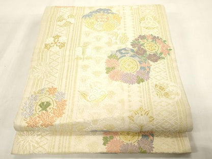 平和屋着物●六通柄袋帯　唐織　草花丸文　金糸　正絹　逸品　CABG2973dy