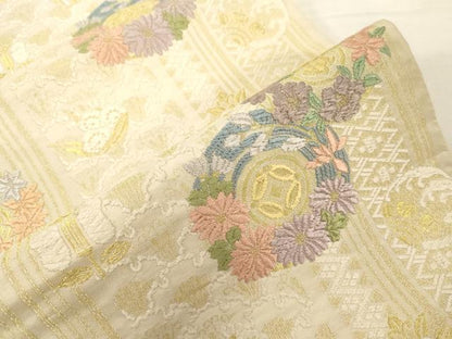 平和屋着物●六通柄袋帯　唐織　草花丸文　金糸　正絹　逸品　CABG2973dy