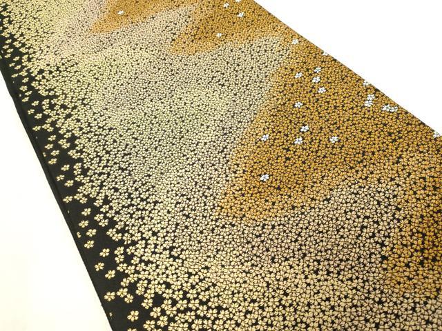 平和屋着物●西陣の老舗アート裕(津村織物)二代目・津村千太郎 　六通柄袋帯　唐織　小桜文　黒地　上代38万　正絹　逸品　CABG2978dy