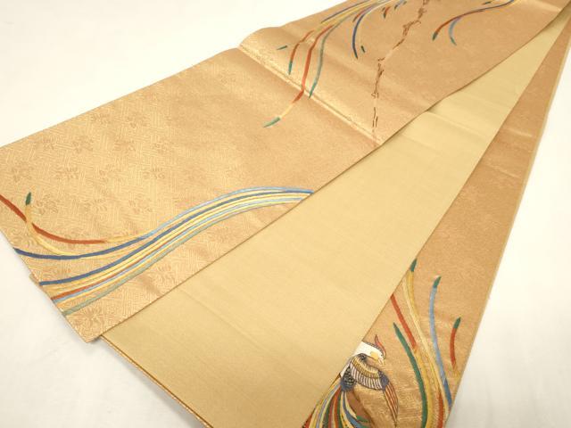 平和屋着物●人間国宝　五代　田畑喜八　六通柄袋帯　刺繍　尾長鳥文　金糸　正絹　逸品　CABG2981dy
