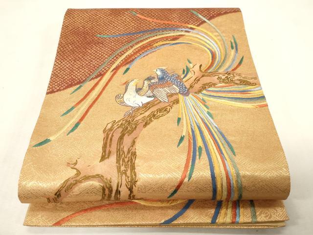 平和屋着物●人間国宝　五代　田畑喜八　六通柄袋帯　刺繍　尾長鳥文　金糸　正絹　逸品　CABG2981dy