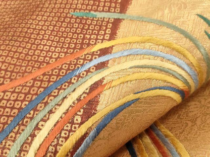 平和屋着物●人間国宝　五代　田畑喜八　六通柄袋帯　刺繍　尾長鳥文　金糸　正絹　逸品　CABG2981dy