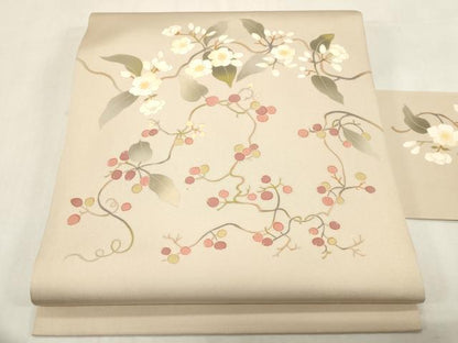 平和屋着物●京友禅　才勝精秀　塩瀬　九寸名古屋帯　草花文　正絹　逸品　CABG2982dy
