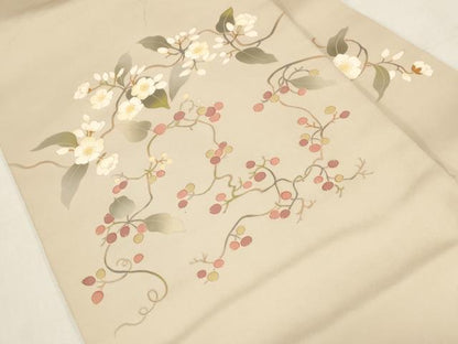 平和屋着物●京友禅　才勝精秀　塩瀬　九寸名古屋帯　草花文　正絹　逸品　CABG2982dy