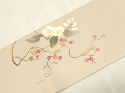 平和屋着物●京友禅　才勝精秀　塩瀬　九寸名古屋帯　草花文　正絹　逸品　CABG2982dy