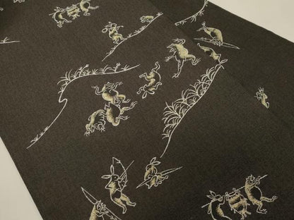 平和屋着物●九寸名古屋帯　鳥獣戯画　正絹　逸品　CABG2985dy