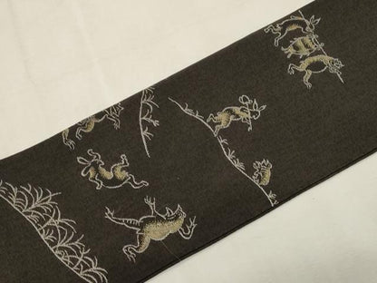 平和屋着物●九寸名古屋帯　鳥獣戯画　正絹　逸品　CABG2985dy
