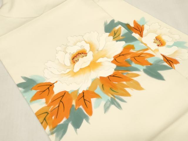 平和屋着物●塩瀬　九寸名古屋帯　手描き　草花文　正絹　逸品　CABG2986dy