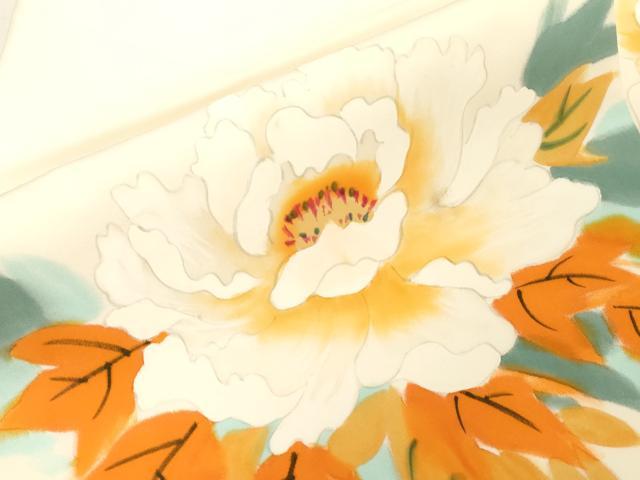 平和屋着物●塩瀬　九寸名古屋帯　手描き　草花文　正絹　逸品　CABG2986dy