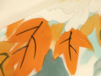 平和屋着物●塩瀬　九寸名古屋帯　手描き　草花文　正絹　逸品　CABG2986dy