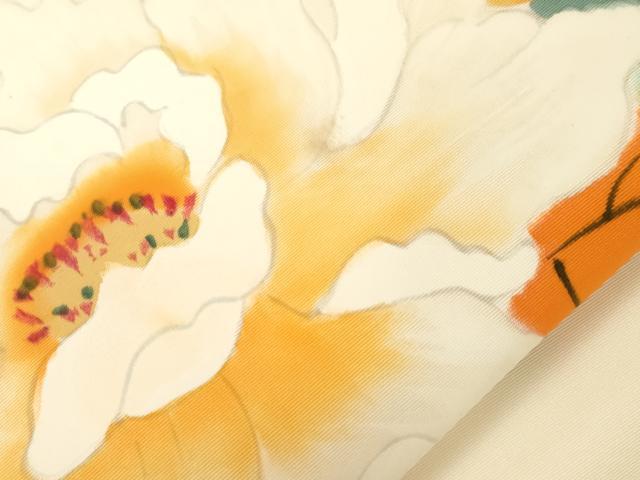 平和屋着物●塩瀬　九寸名古屋帯　手描き　草花文　正絹　逸品　CABG2986dy