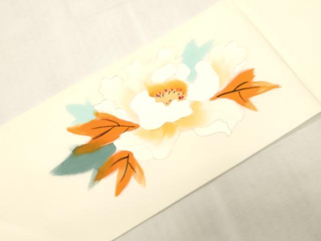 平和屋着物●塩瀬　九寸名古屋帯　手描き　草花文　正絹　逸品　CABG2986dy