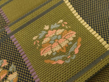 平和屋着物●本場筑前博多織　八寸名古屋帯　幾何学花文　名古屋仕立て　正絹　逸品　CABG2988dy