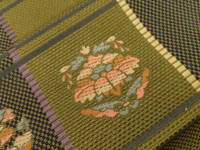 平和屋着物●本場筑前博多織　八寸名古屋帯　幾何学花文　名古屋仕立て　正絹　逸品　CABG2988dy