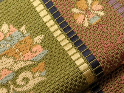 平和屋着物●本場筑前博多織　八寸名古屋帯　幾何学花文　名古屋仕立て　正絹　逸品　CABG2988dy