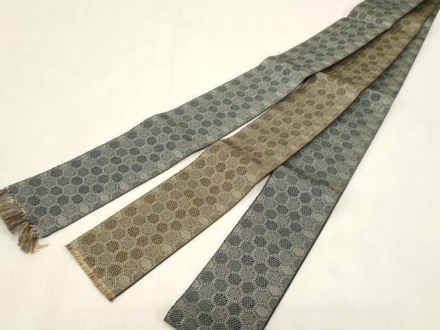 平和屋着物●男性　両面　角帯　亀甲文　正絹　逸品　未使用　CABG2992dy