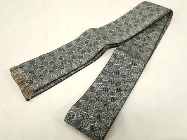 平和屋着物●男性　両面　角帯　亀甲文　正絹　逸品　未使用　CABG2992dy