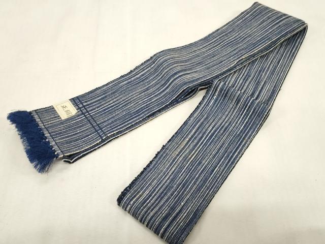 平和屋着物●男性　角帯　紬地　本場冨地嶽　縞　正絹　逸品　未使用　CABG2995dy
