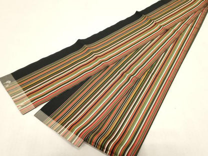 平和屋着物●本場筑前博多織　半幅帯　縞　黒地　正絹　逸品　CABG3002dy