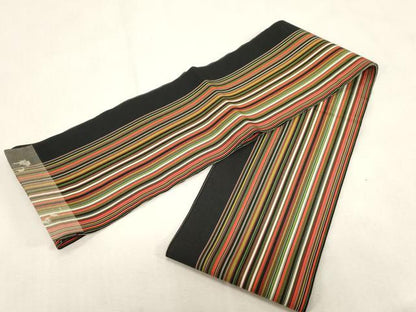 平和屋着物●本場筑前博多織　半幅帯　縞　黒地　正絹　逸品　CABG3002dy
