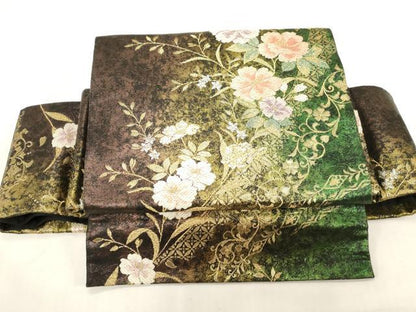 平和屋着物●ワンタッチつけ帯　草花文　金銀糸　引箔　正絹　逸品　CABG3007dy