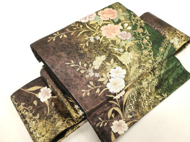 平和屋着物●ワンタッチつけ帯　草花文　金銀糸　引箔　正絹　逸品　CABG3007dy