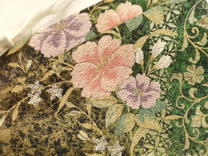平和屋着物●ワンタッチつけ帯　草花文　金銀糸　引箔　正絹　逸品　CABG3007dy