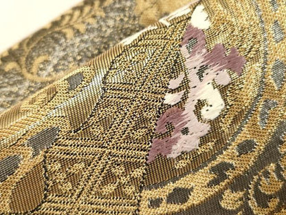 平和屋着物●つけ帯　扇面花鳥文　黒地　金銀糸　正絹　逸品　未使用　CABG3008dy