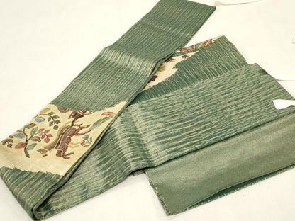 平和屋着物▽つけ帯　スリーシーズン　春夏秋　櫛織　動物草木文　金糸　正絹　逸品　CABG3010dy