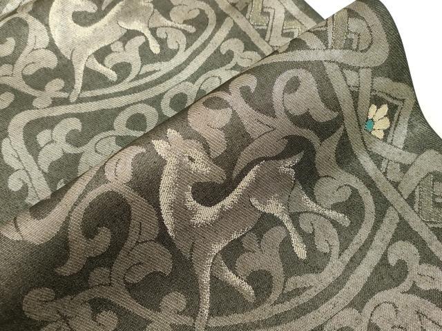 平和屋着物●六通柄　本袋帯　動物花文　黒地　金糸　引箔　正絹　逸品　CABG3011dy