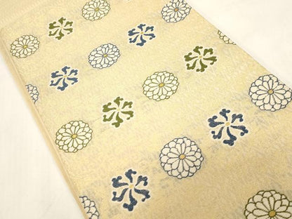 平和屋着物▽洛風林　工芸帯地　六通柄袋帯　スリーシーズン　春夏秋　横段花文　金糸　工芸染織小いけ扱い　正絹　逸品　CABG3013dy