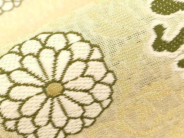 平和屋着物▽洛風林　工芸帯地　六通柄袋帯　スリーシーズン　春夏秋　横段花文　金糸　工芸染織小いけ扱い　正絹　逸品　CABG3013dy 平和屋着物▽洛風林 工芸帯地 六通柄袋帯 スリーシーズン 春