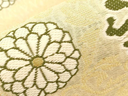 平和屋着物▽洛風林　工芸帯地　六通柄袋帯　スリーシーズン　春夏秋　横段花文　金糸　工芸染織小いけ扱い　正絹　逸品　CABG3013dy