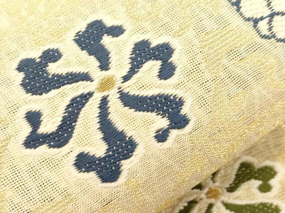 平和屋着物▽洛風林　工芸帯地　六通柄袋帯　スリーシーズン　春夏秋　横段花文　金糸　工芸染織小いけ扱い　正絹　逸品　CABG3013dy