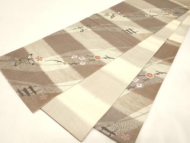 平和屋着物▽全通柄袋帯　スリーシーズン　春夏秋　櫛織　枝花文　銀糸　ますいわ屋扱い　正絹　逸品　CABG3016dy