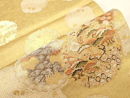 平和屋着物●西陣の名門　加納幸謹製　六通柄袋帯　雪輪草花文　金銀糸　正絹　逸品　CABG3024dy