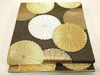 平和屋着物●西陣　河合美術織物謹製　六通柄袋帯　手織　舞花文　金糸　正絹　逸品　未使用　CABG3032dy