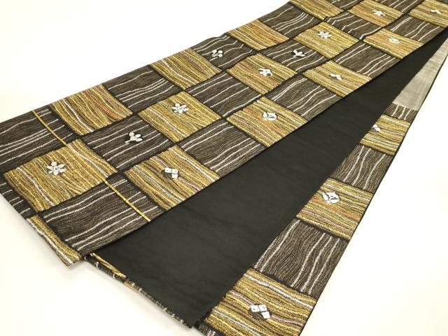 平和屋着物●六通柄袋帯　市松文様　金銀糸　正絹　逸品　CABG3034dy