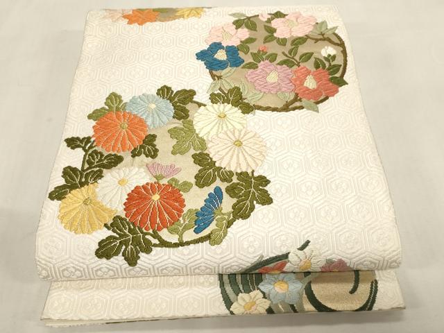 平和屋着物●皇室・伊勢神宮御用　御御帯　山口美術織物　山口弘躬　六通柄袋帯　唐織　亀甲地花丸文　金糸　正絹　逸品　CABG3035dy