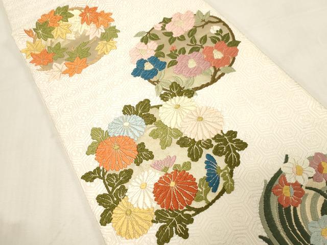 平和屋着物●皇室・伊勢神宮御用　御御帯　山口美術織物　山口弘躬　六通柄袋帯　唐織　亀甲地花丸文　金糸　正絹　逸品　CABG3035dy