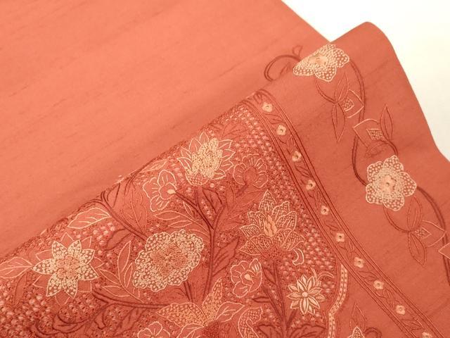 平和屋着物●中国三大刺繍　スワトウ刺繍　相良刺繍　総刺繍　太鼓柄袋帯　草花文　正絹　逸品　未使用　CABG3044dy