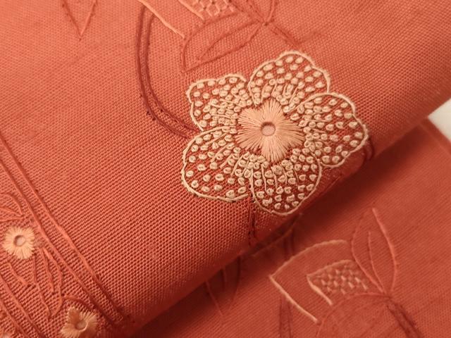 平和屋着物●中国三大刺繍　スワトウ刺繍　相良刺繍　総刺繍　太鼓柄袋帯　草花文　正絹　逸品　未使用　CABG3044dy