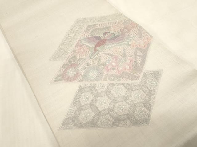 平和屋着物●中国三大刺繍　スワトウ刺繍　相良刺繍　総刺繍　太鼓柄袋帯　紬地　菱花鳥文　正絹　逸品　CABG3045dy