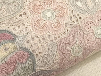平和屋着物●中国三大刺繍　スワトウ刺繍　相良刺繍　総刺繍　太鼓柄袋帯　紬地　菱花鳥文　正絹　逸品　CABG3045dy