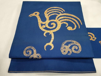 平和屋着物●龍村美術織物　たつむら　九寸名古屋帯　金工鳥　金糸　正絹　逸品　CABG3048dy