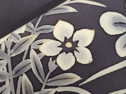 平和屋着物●塩瀬　九寸名古屋帯　手描き　草花文　金彩　正絹　逸品　CABG3056dy