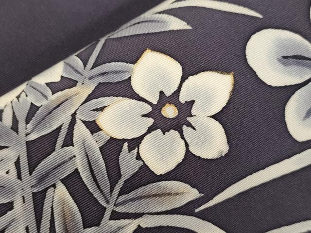 平和屋着物●塩瀬　九寸名古屋帯　手描き　草花文　金彩　正絹　逸品　CABG3056dy
